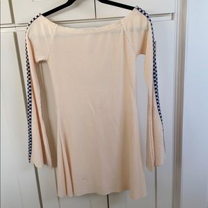 Cream off the shoulder mini dress with bell sleeve